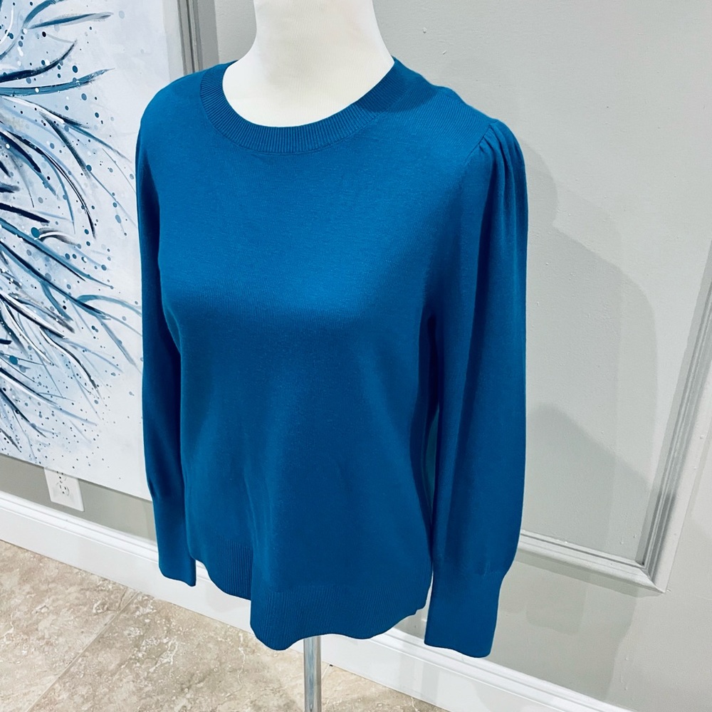 (SOLD) LN!!! ANN TAYLOR LOFT BLUE SWEATER LONGSLEEVE PUFF SHOULDER LARGE